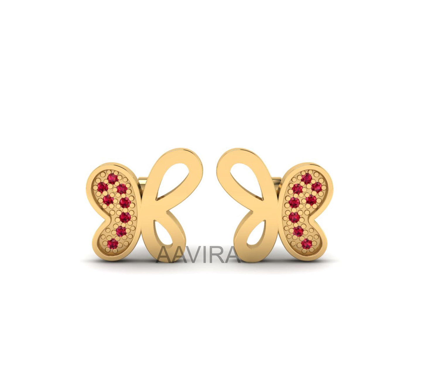 Round Cut Sapphire Butterfly Stud Earrings, Sapphire Gemstone Stud Earrings, 14k Gold Stud Earrings, Classic Earrings, Birthstone Earrings