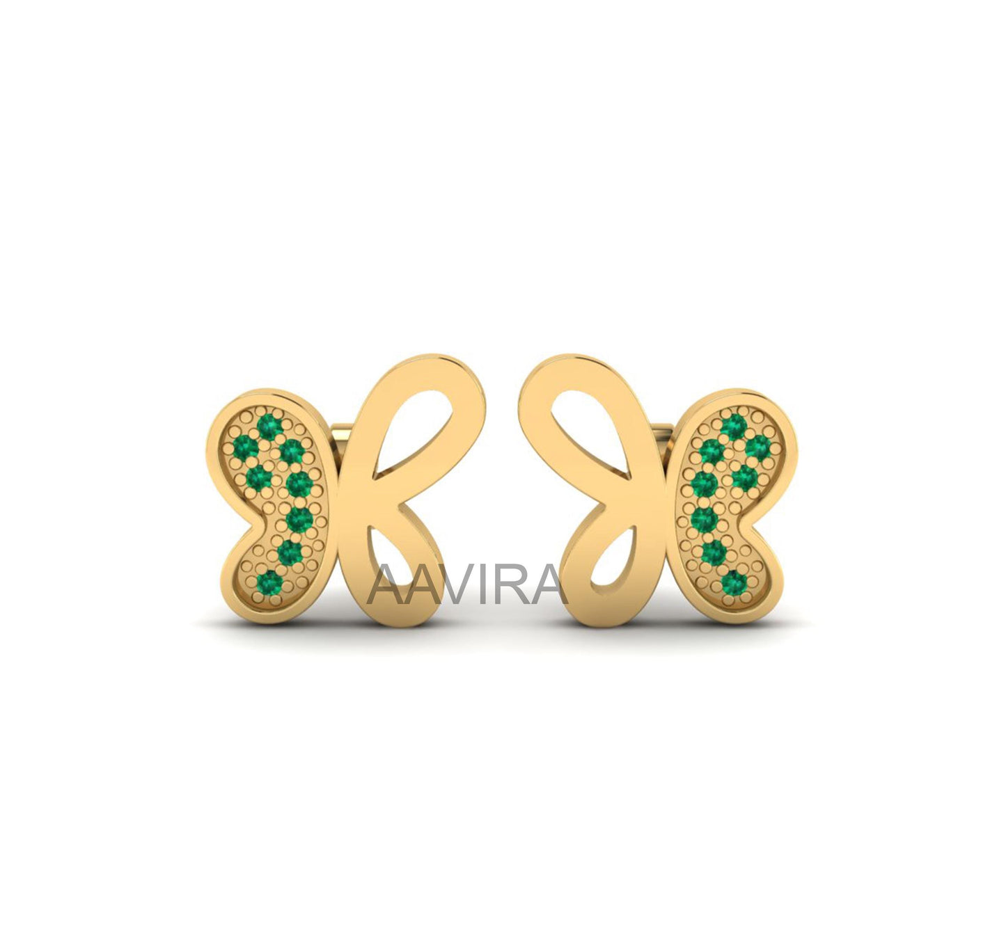 Round Cut Sapphire Butterfly Stud Earrings, Sapphire Gemstone Stud Earrings, 14k Gold Stud Earrings, Classic Earrings, Birthstone Earrings