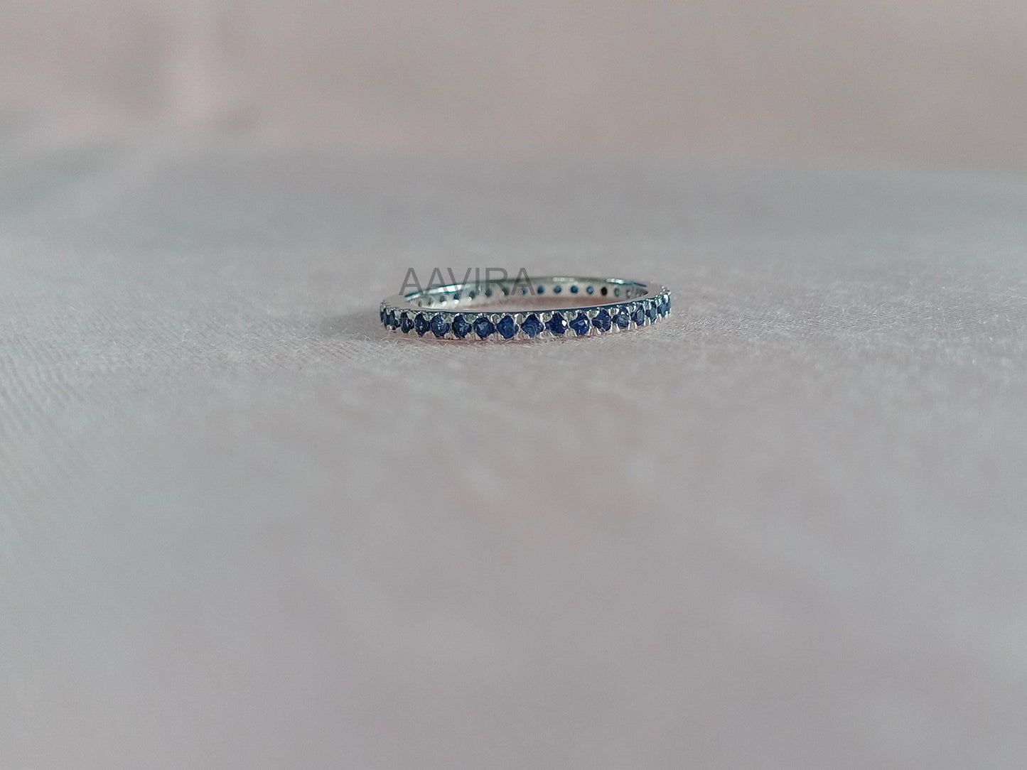 Blue Sapphire Band Ring, Wedding Band Ring Size 4, Thin Ring, September Birthstone Ring, Sapphire Eternity Band, Gift For Her, Women's Band