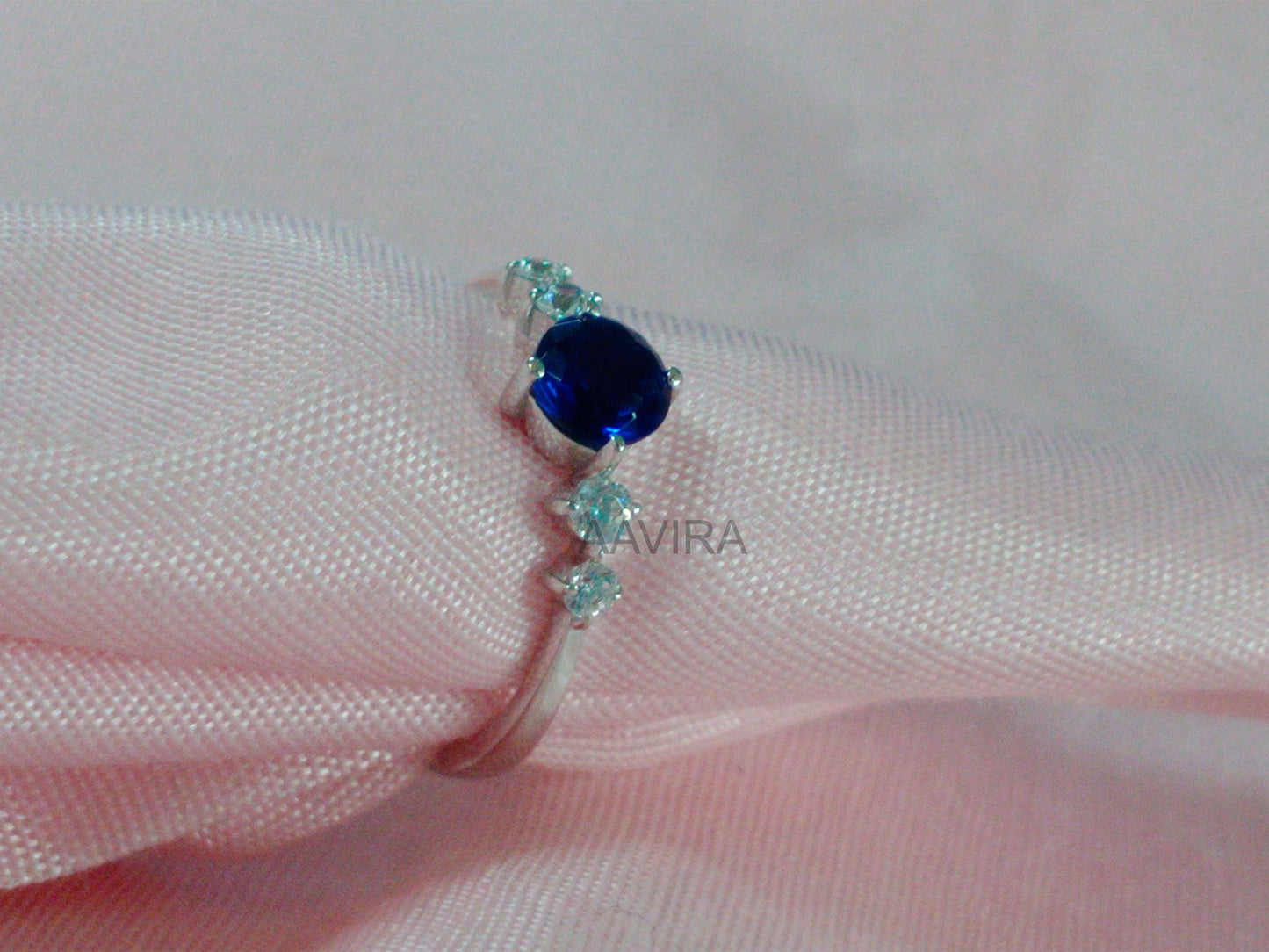 Blue Sapphire & Diamond Ring In Stock, Dainty Engagement Ring, Anniversary Ring Gift, Ring Size 5.25, September Birthstone, Ready To Ship