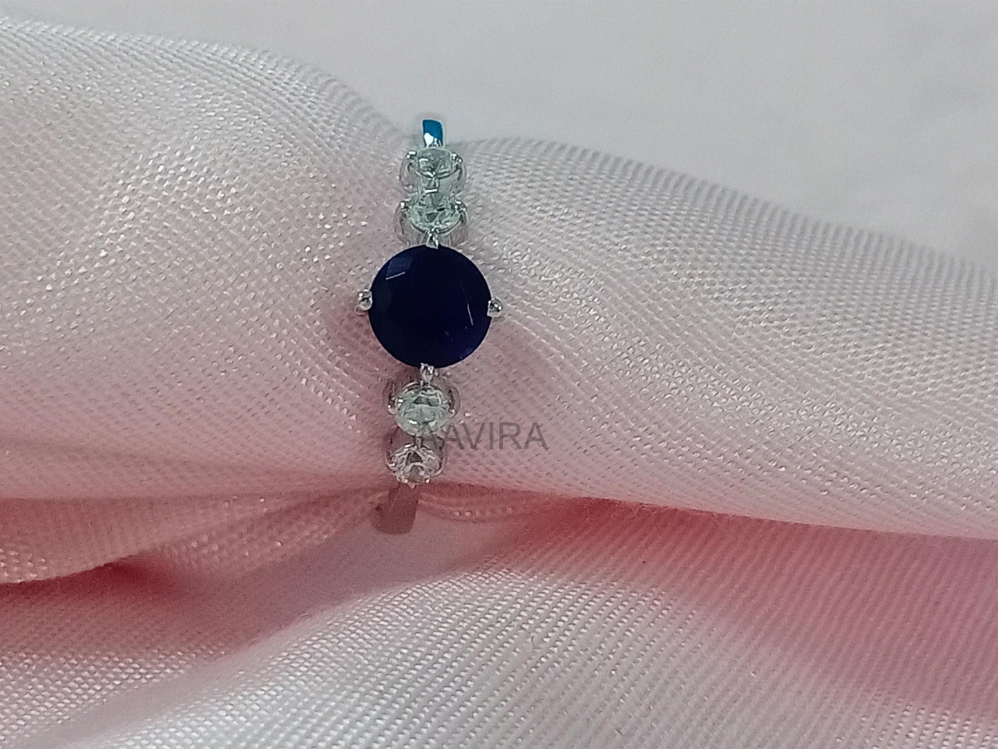 Blue Sapphire & Diamond Ring In Stock, Dainty Engagement Ring, Anniversary Ring Gift, Ring Size 5.25, September Birthstone, Ready To Ship