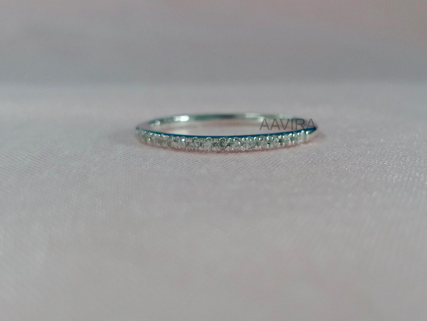 Half Eternity Ring Band, Simple Wedding Band, 14k White Gold Plated, Minimalist Ring, Stackable Band, Silver Band Ring, Anniversary Gifts