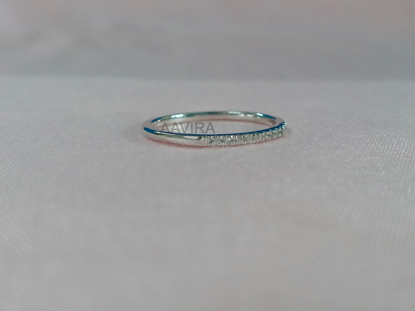 Half Eternity Ring Band, Simple Wedding Band, 14k White Gold Plated, Minimalist Ring, Stackable Band, Silver Band Ring, Anniversary Gifts