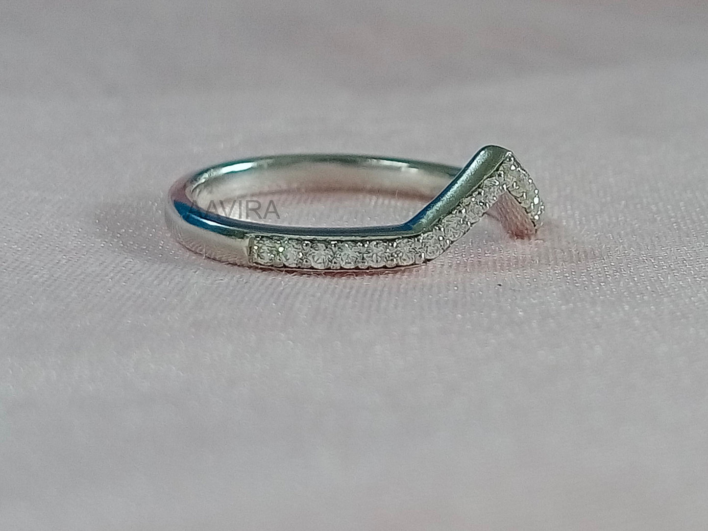 Pave Diamond Stacking Ring, Curved Wedding Diamond Band Size 7.25, Diamond Ring, Engagement Band, 14k White Gold Plated, Anniversary Gift