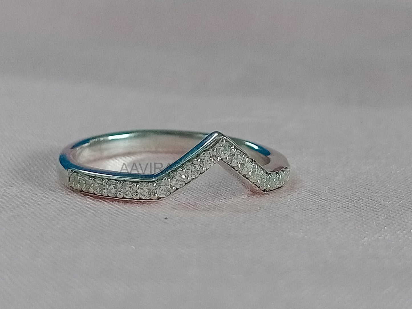 Pave Diamond Stacking Ring, Curved Wedding Diamond Band Size 7.25, Diamond Ring, Engagement Band, 14k White Gold Plated, Anniversary Gift