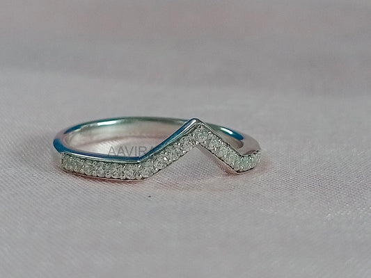 Pave Diamond Stacking Ring, Curved Wedding Diamond Band Size 7.25, Diamond Ring, Engagement Band, 14k White Gold Plated, Anniversary Gift