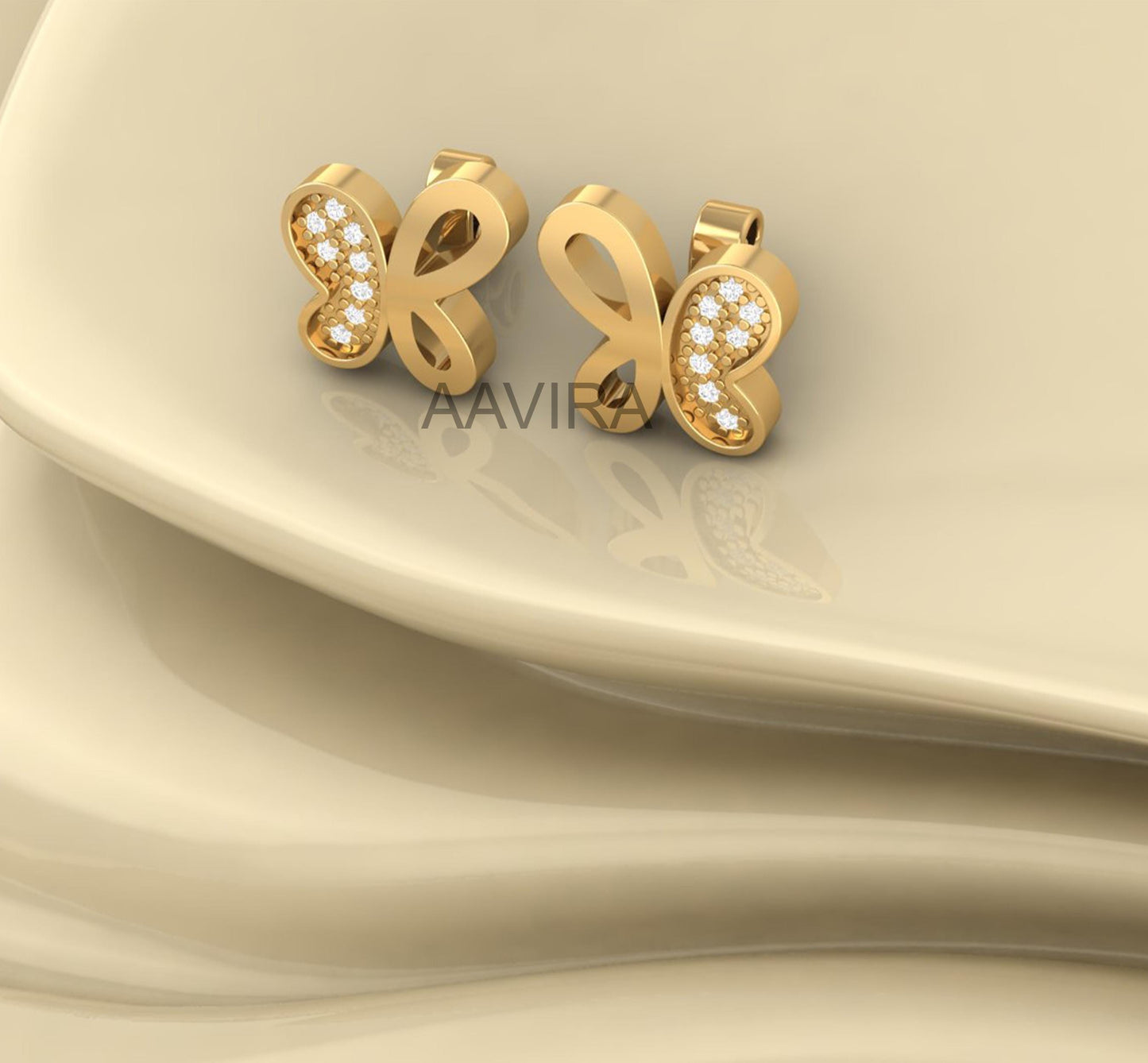 Butterfly Diamond Stud Earrings, 14k Yellow Gold, Moissanite Diamond Stud Earrings, Diamond Jewelry, Push Back Earrings, Gifts, Stud Earring