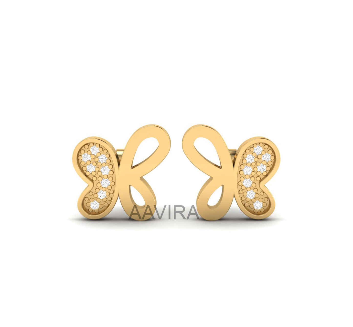 Butterfly Diamond Stud Earrings, 14k Yellow Gold, Moissanite Diamond Stud Earrings, Diamond Jewelry, Push Back Earrings, Gifts, Stud Earring