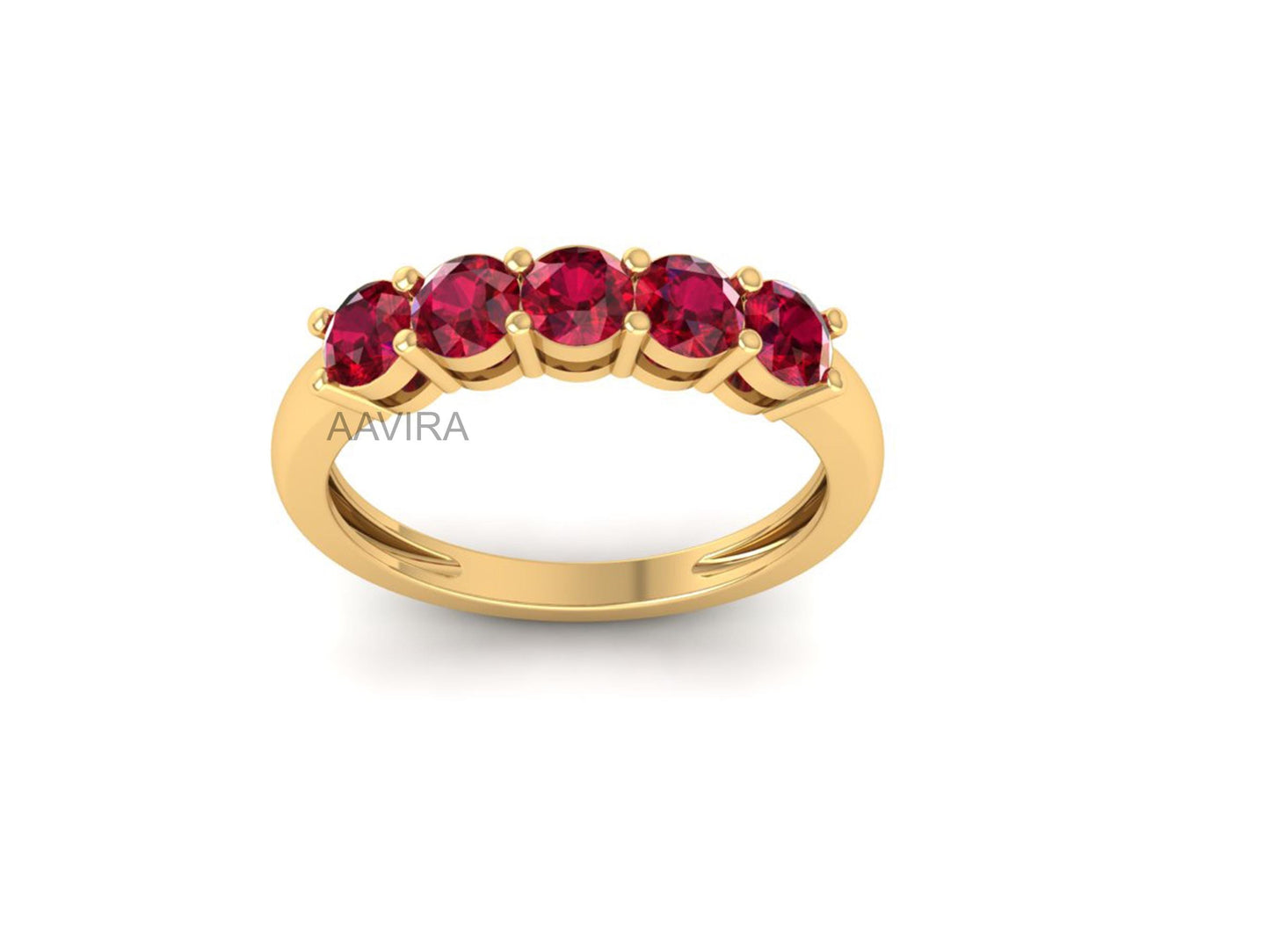 Green Emerald Round Band Ring, Anniversary Gifts, 14K Yellow Gold Emerald Band, Women's Ruby Ring, Half Eternity Wedding Band, Gemstone Ring