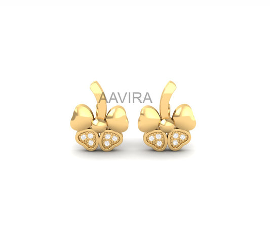 Unique Diamond Earring, 14k Yellow Gold Round Stud Earrings, Push Back Earrings, Heart Shape Stud Earrings, Daily Use Earrings, Gift For Her