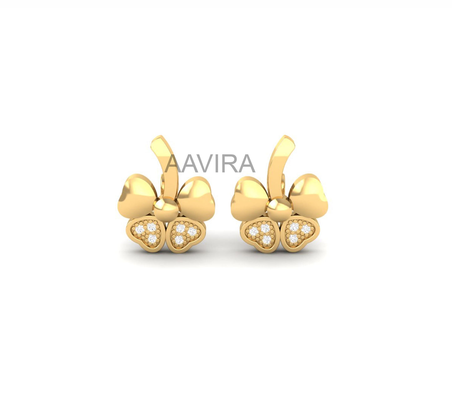 Unique Diamond Earring, 14k Yellow Gold Round Stud Earrings, Push Back Earrings, Heart Shape Stud Earrings, Daily Use Earrings, Gift For Her