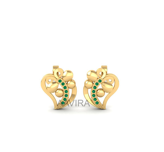 Dainty Green Emerald Wedding Stud Earrings, 14k Gold Round Cut Emerald Gemstone Earrings, Beautiful Women's  Earring, Elegant Gifts for Her