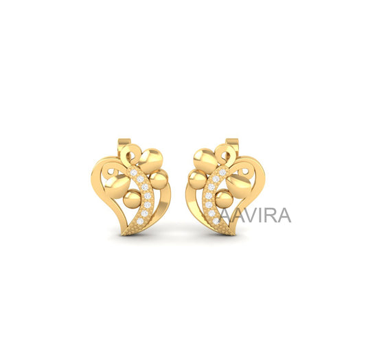 Round Stud Earrings, 14k Yellow Gold Plated, Push Back Earrings, Womens Diamond Stud Earrings, Minimalist Earring, Birthday Gift For Her