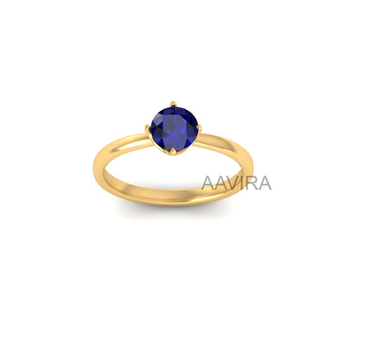 Round Cut Blue Sapphire Engagement Ring, Sapphire Solitaire Ring, Silver Ring, September Birthstone Ring, Gifts For Her, Women Gemstone Ring