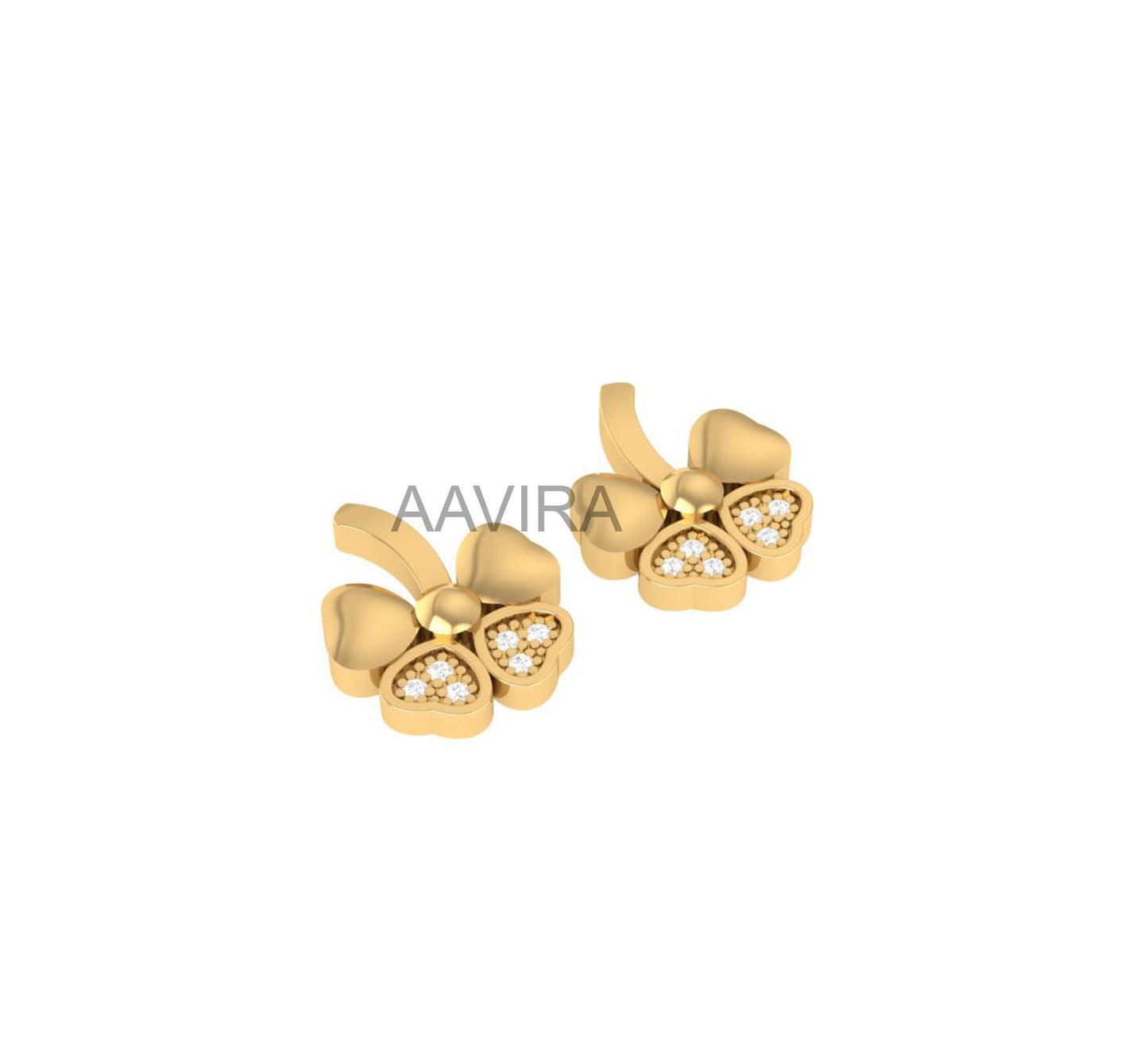 Unique Diamond Earring, 14k Yellow Gold Round Stud Earrings, Push Back Earrings, Heart Shape Stud Earrings, Daily Use Earrings, Gift For Her