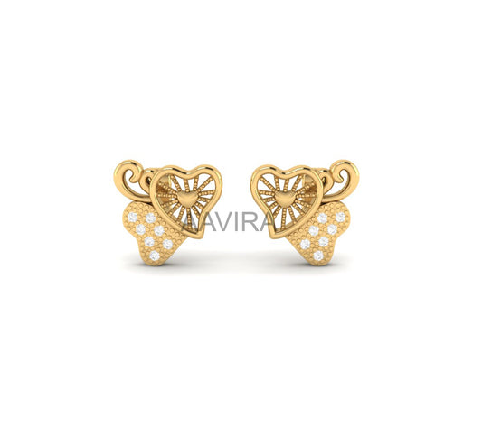 Women's Diamond Studs, Heart Shape Earrings, 14k Yellow Gold Plated, Butterfly Earrings, Minimalist Earrings, Dainty Earrings, Gifts For Her