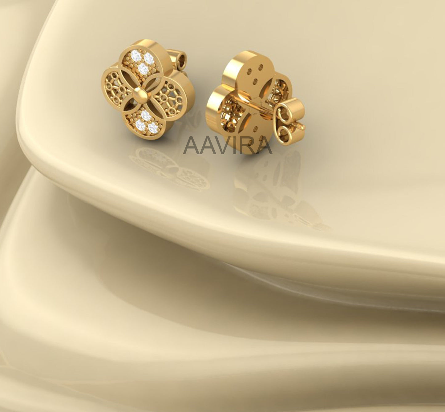 Diamond Flower Stud Earrings, 14k Yellow Gold Plated Silver, Floral Jewelry, Moissanite Diamond Stud Earrings, Push Back Earrings, Gifts