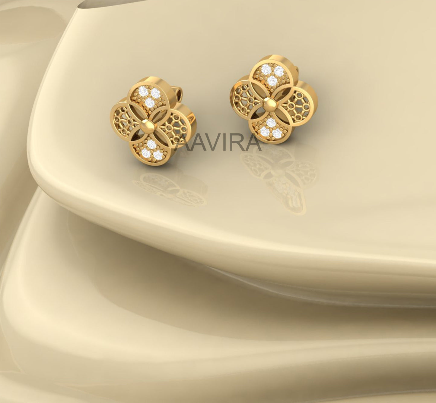 Diamond Flower Stud Earrings, 14k Yellow Gold Plated Silver, Floral Jewelry, Moissanite Diamond Stud Earrings, Push Back Earrings, Gifts