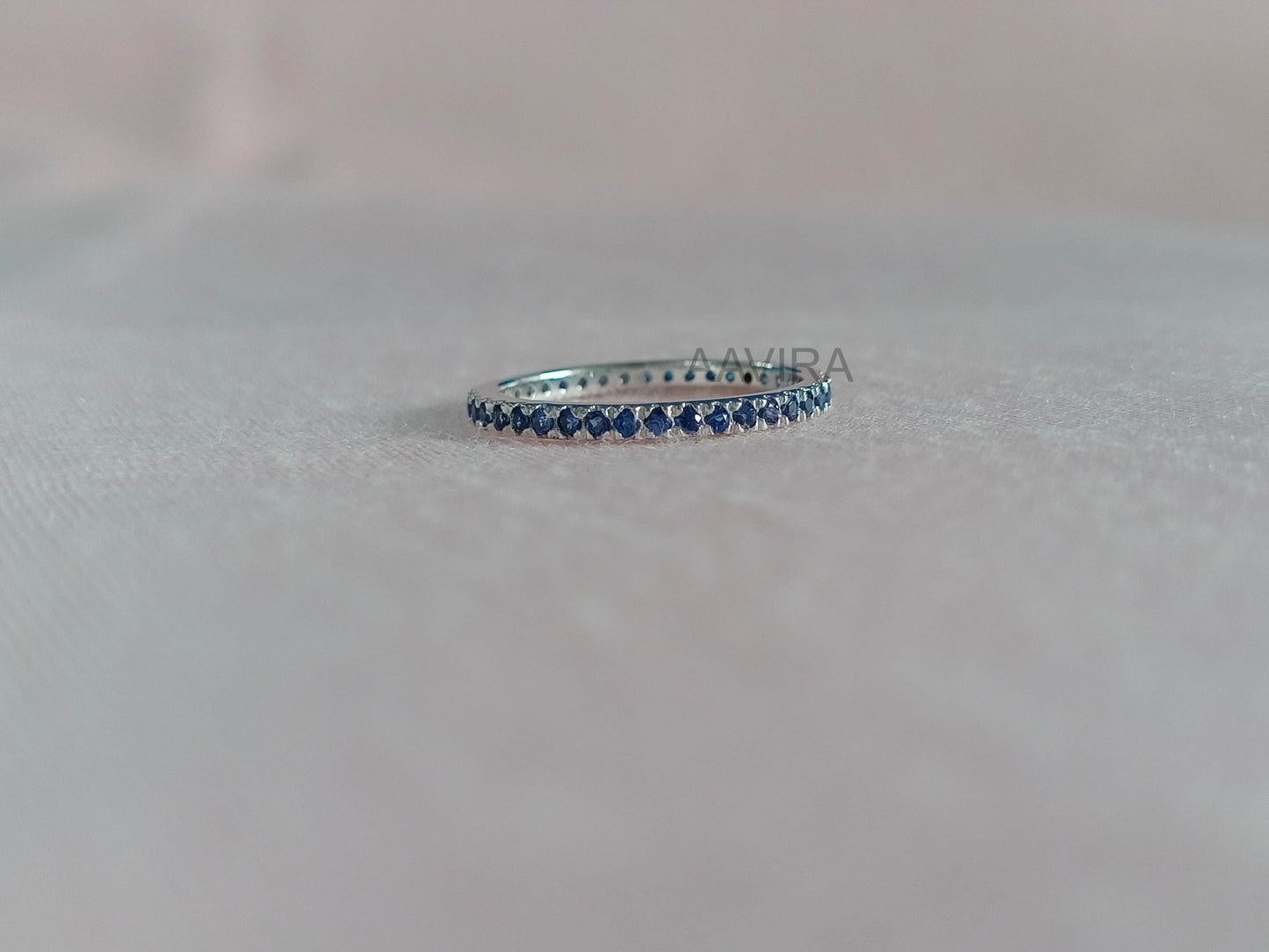 Blue Sapphire Band Ring, Wedding Band Ring Size 4, Thin Ring, September Birthstone Ring, Sapphire Eternity Band, Gift For Her, Women's Band