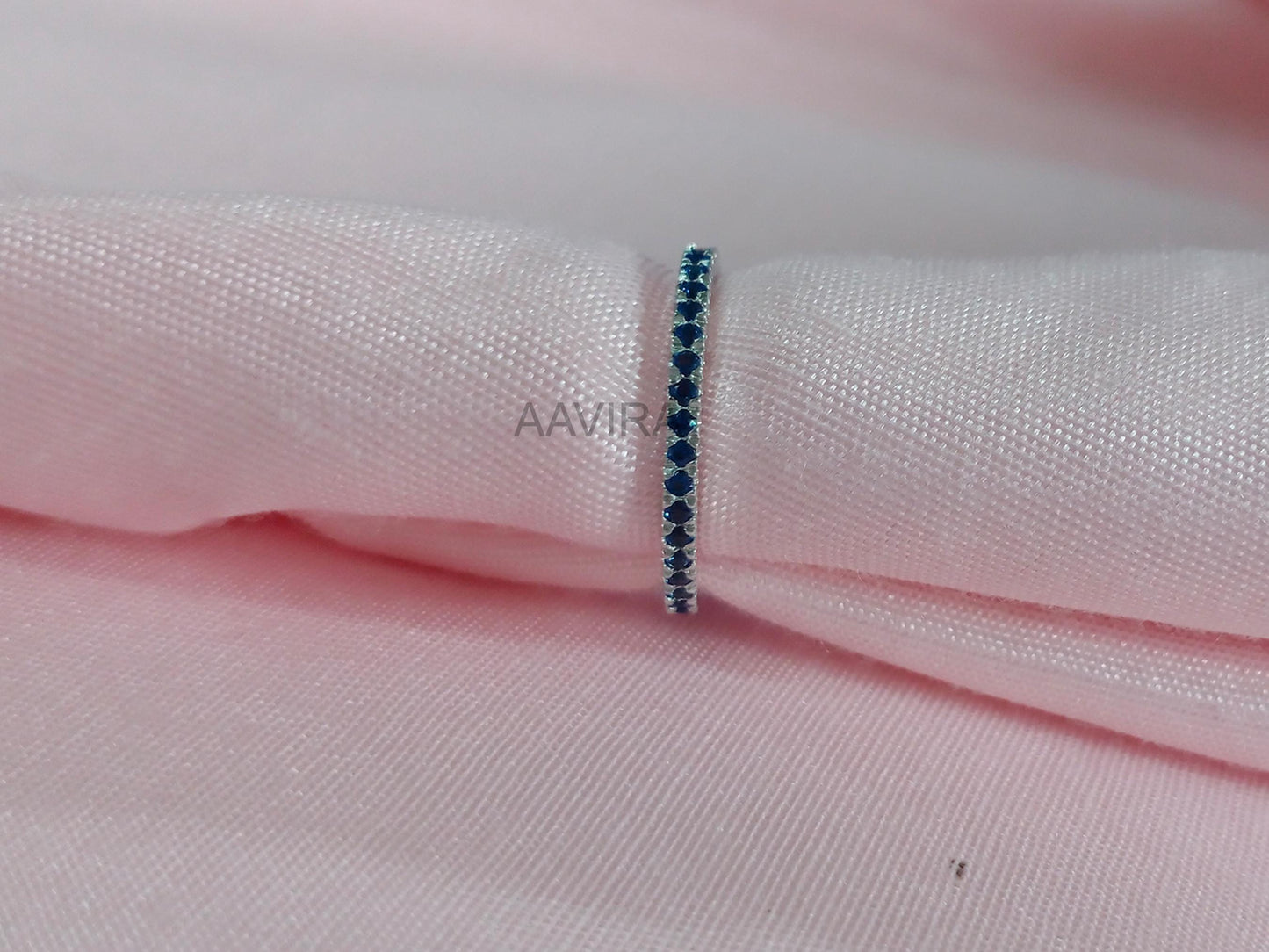 Blue Sapphire Band Ring, Wedding Band Ring Size 4, Thin Ring, September Birthstone Ring, Sapphire Eternity Band, Gift For Her, Women's Band