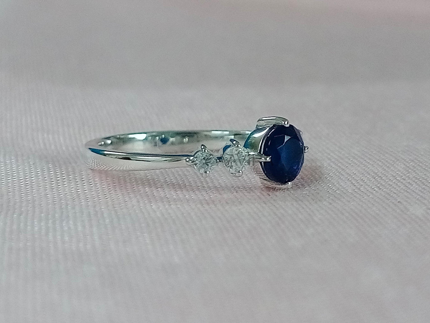 Blue Sapphire & Diamond Ring In Stock, Dainty Engagement Ring, Anniversary Ring Gift, Ring Size 5.25, September Birthstone, Ready To Ship