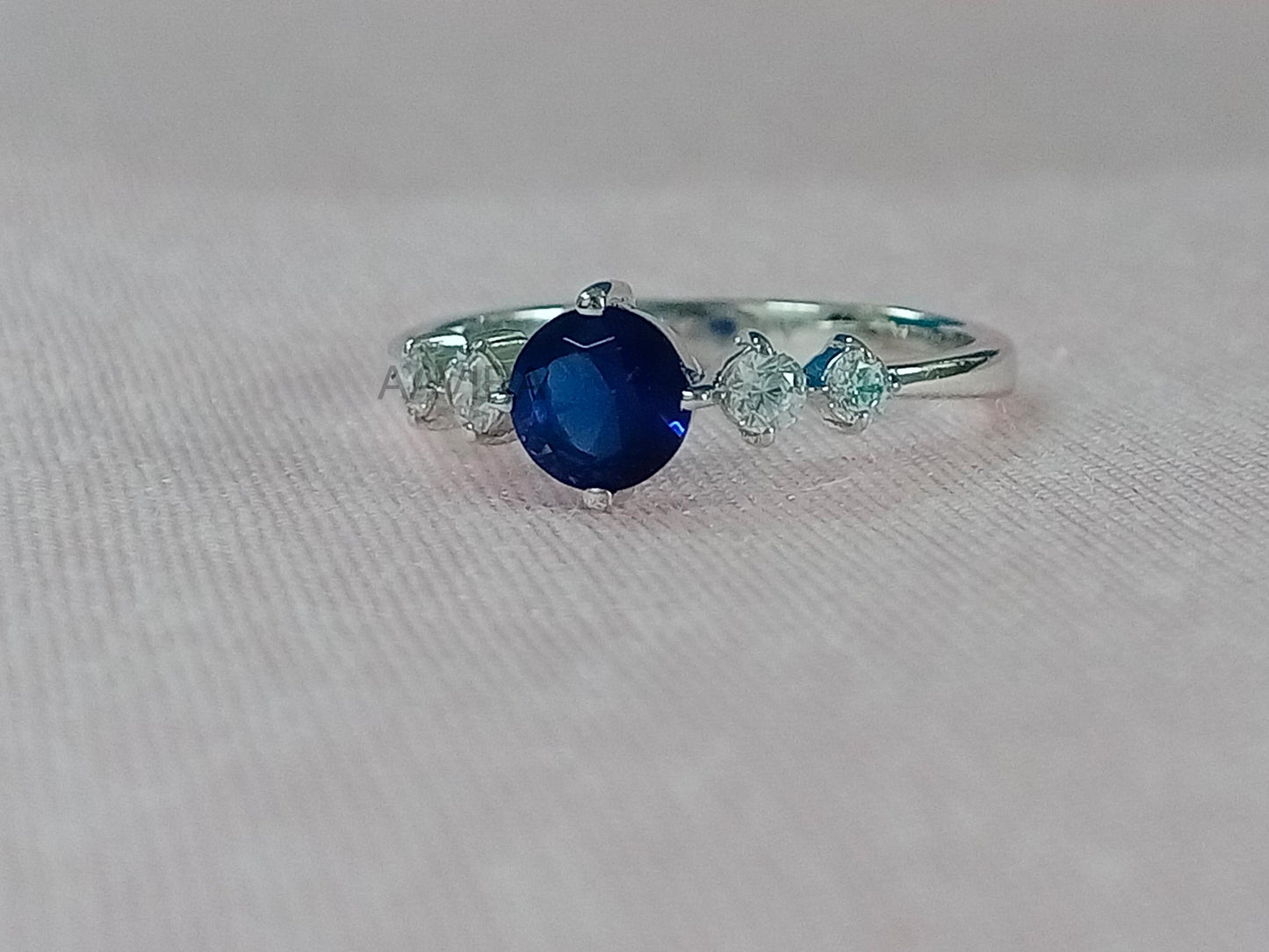 Blue Sapphire & Diamond Ring In Stock, Dainty Engagement Ring, Anniversary Ring Gift, Ring Size 5.25, September Birthstone, Ready To Ship