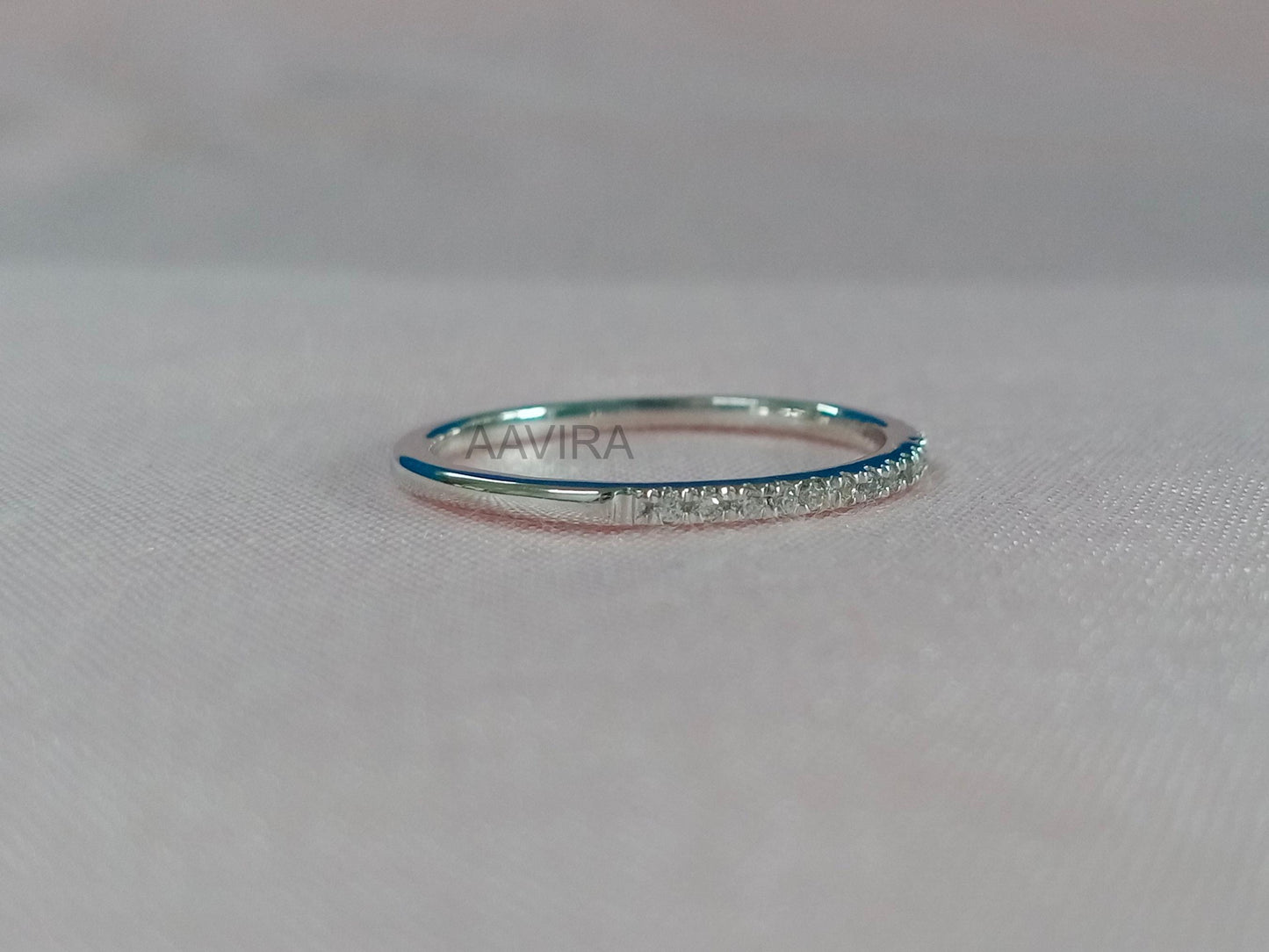 Half Eternity Ring Band, Simple Wedding Band, 14k White Gold Plated, Minimalist Ring, Stackable Band, Silver Band Ring, Anniversary Gifts