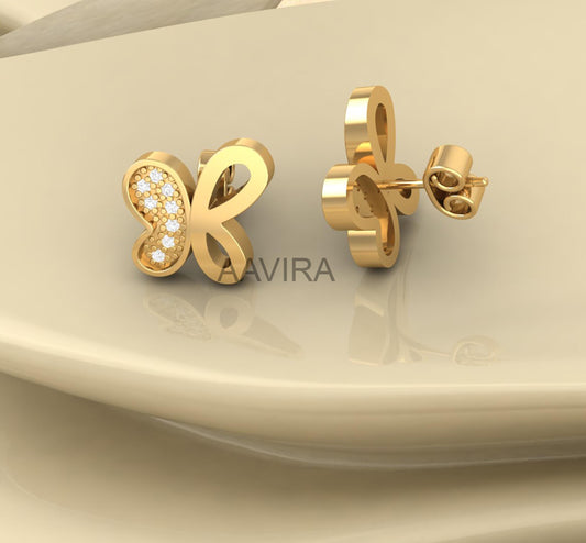 Butterfly Diamond Stud Earrings, 14k Yellow Gold, Moissanite Diamond Stud Earrings, Diamond Jewelry, Push Back Earrings, Gifts, Stud Earring