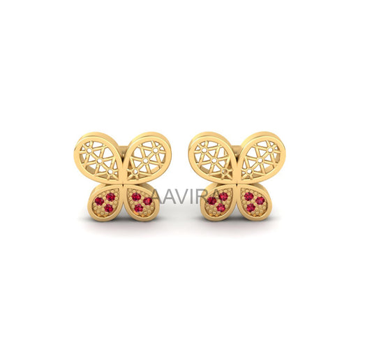 Ruby Stud Earrings, Gemstone Earrings, Red Ruby Earrings, Butterfly Shape Earrings, Everyday Wear Stud Earrings, Stud Earrings, Gift For Her