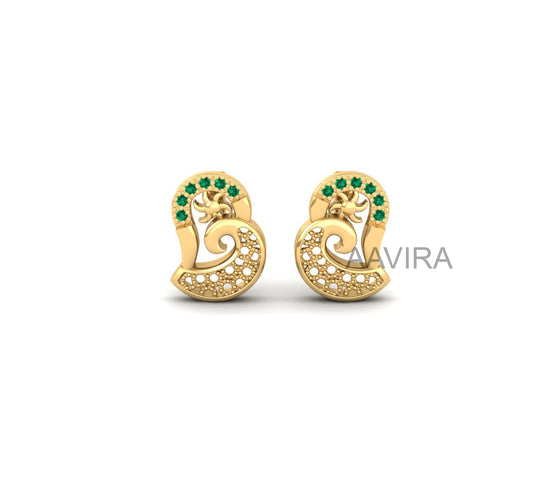 Green Emerald Stud Earrings, Gemstone Earrings, Unique Stud Earrings, Birthday Gift, Stud Earrings, Gifts, 14k Yellow Gold Stud Earrings