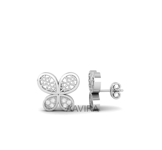 Moissanite Diamond Butterfly Earrings, 14k White Gold Stud Earrings, Diamond Jewelry, Moissanite Stud Earrings, Daily Use Earrings, Gifts
