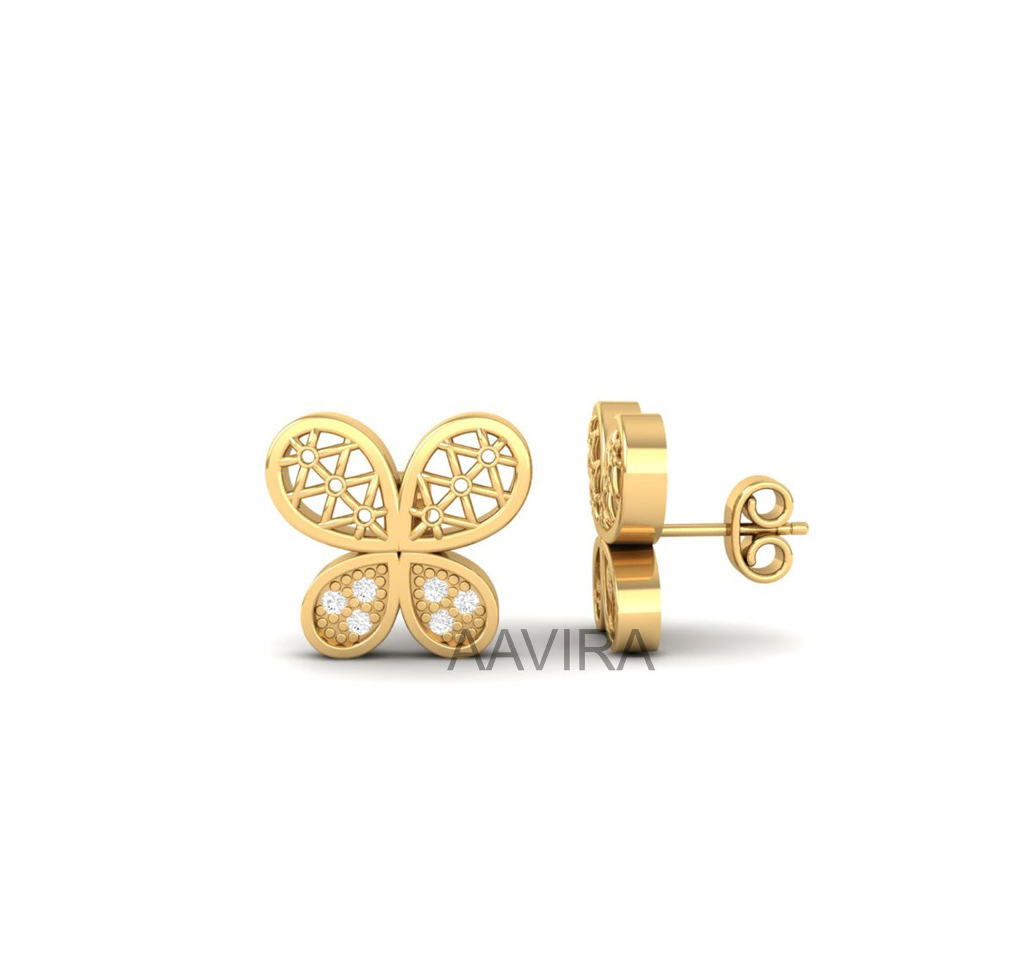 Moissanite Diamond Butterfly Earrings, 14k White Gold Stud Earrings, Diamond Jewelry, Moissanite Stud Earrings, Daily Use Earrings, Gifts