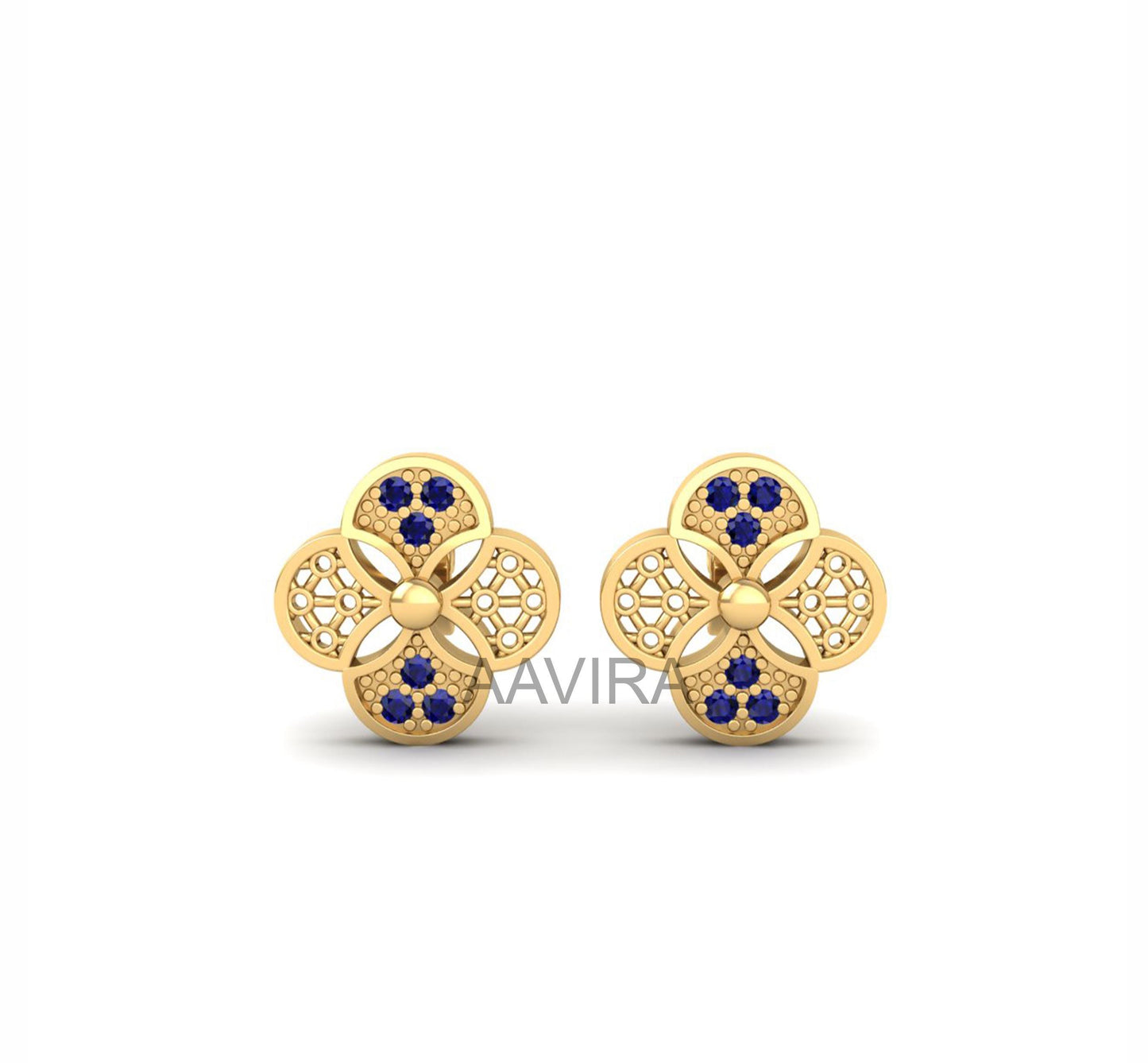 Sapphire Stud Earrings, 14k Yellow Gold Sapphire Earrings, Push Back Earrings, Unique Flower Earrings, Everyday Wear Earrings, Stud Earrings