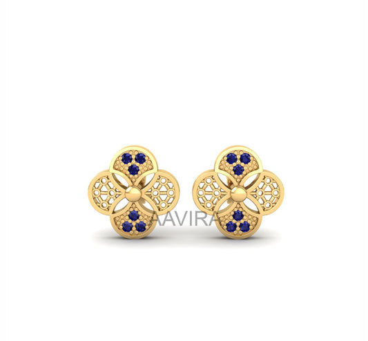 Sapphire Stud Earrings, 14k Yellow Gold Sapphire Earrings, Push Back Earrings, Unique Flower Earrings, Everyday Wear Earrings, Stud Earrings