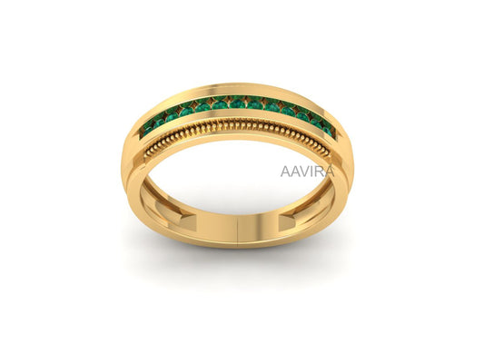 Mens Wedding Band Ring, Green Emerald Band Ring, Personalized Band, Promise Ring, Men Band Ring, Eternity Band, Band For Men, Gemstone Band