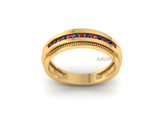 Band For Men, Dual Stone Ring, Wedding Band, Men's Sapphire & Ruby Ring, Personalized Band, Eternity Band Ring, Anniversary Ring For Him