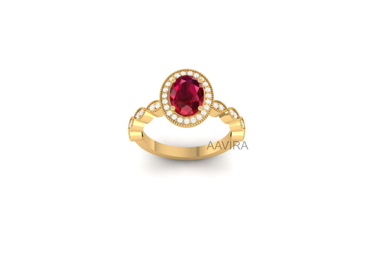14k Yellow Gold Sapphire Halo Wedding Ring, September Birthstone Ring, Diamond Sapphire Ring Gift For Her, Ruby Diamond Ring, Gift For Her