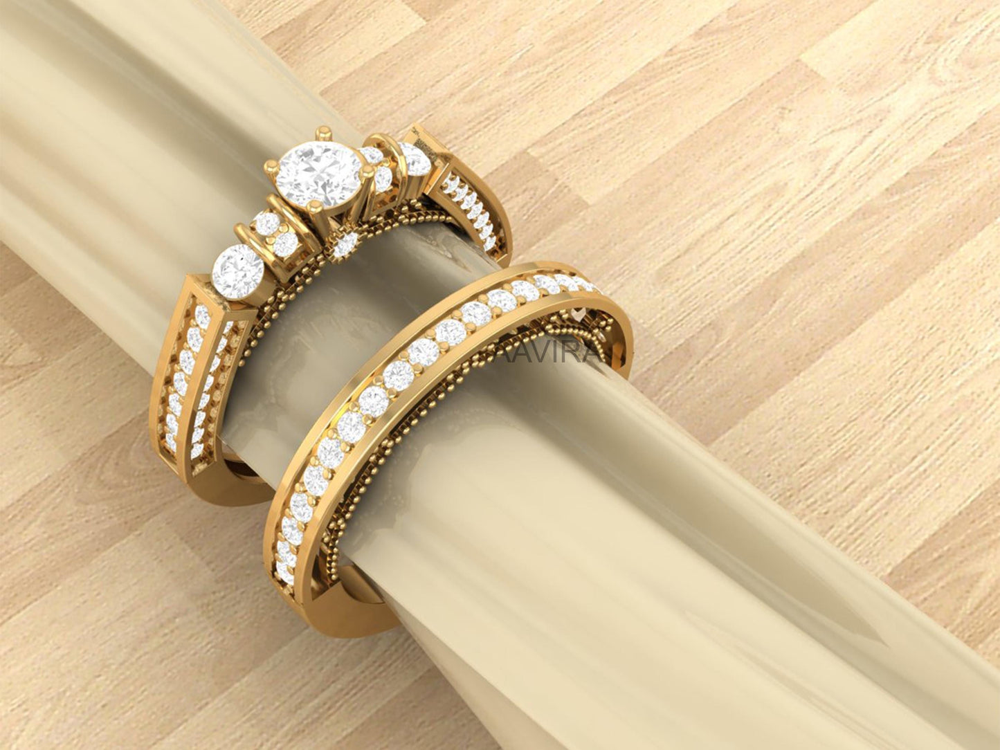 Diamond Bridal Wedding Ring Set, Women's Diamond Band Ring, Moissanite Ring, Women's Band Ring, Women Gift, Stacking Band, Diamond Ring Set