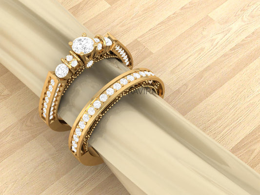 Diamond Bridal Wedding Ring Set, Women's Diamond Band Ring, Moissanite Ring, Women's Band Ring, Women Gift, Stacking Band, Diamond Ring Set