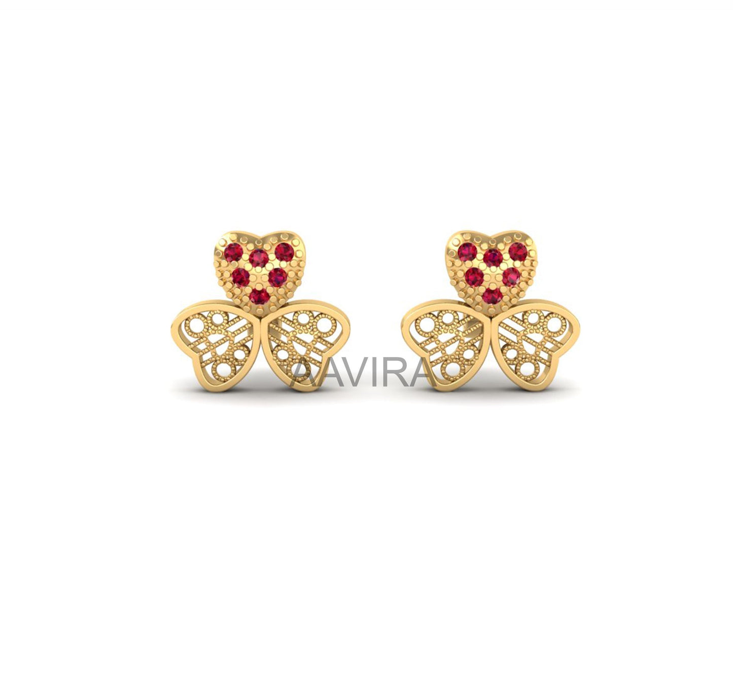 Daily Use Earrings, Heart Shape Emerald Stud Earrings, Ruby Earrings, Anniversary Gift, Butterfly Shape Earrings, Green Stud Earrings, Gifts