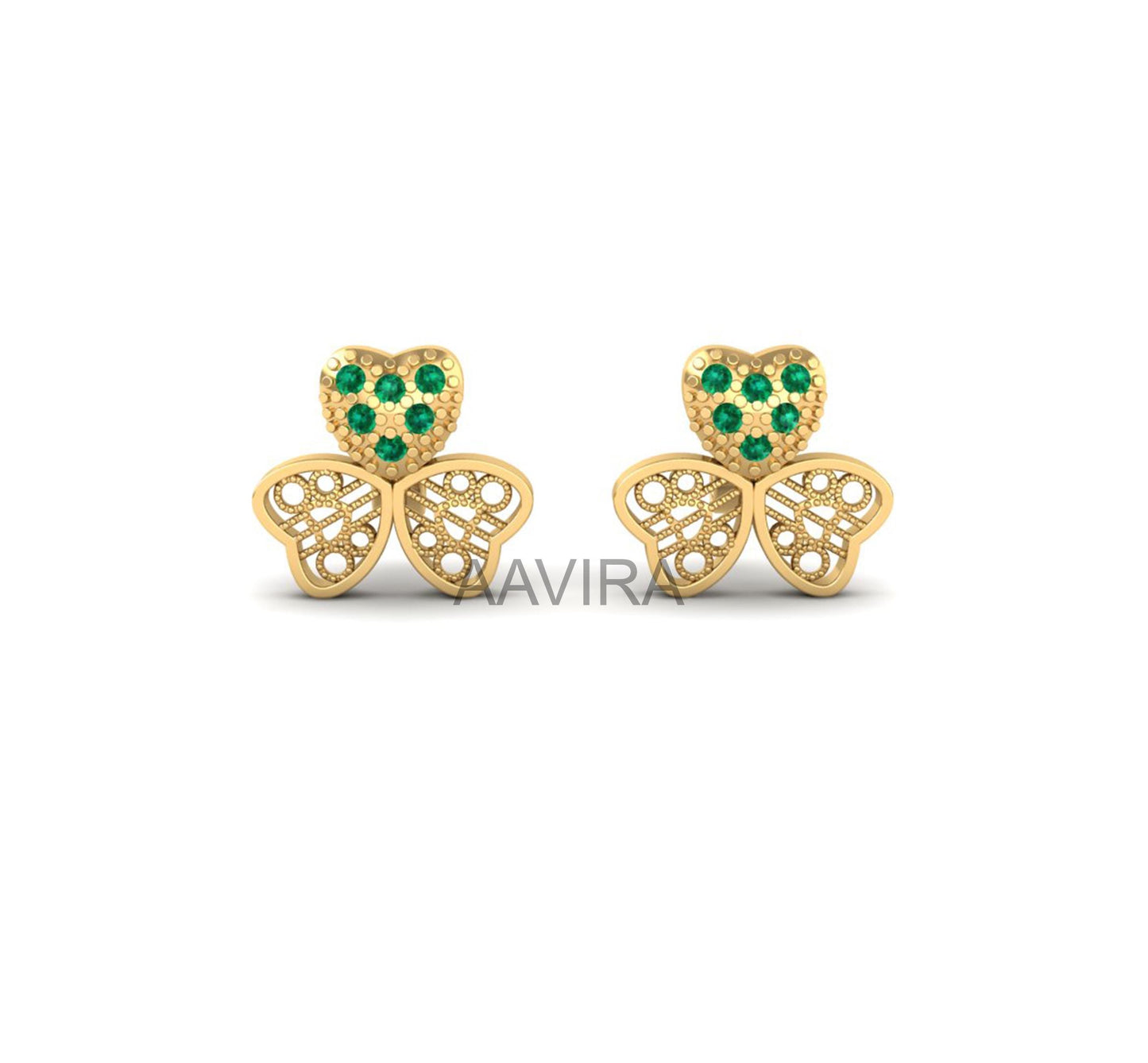 Daily Use Earrings, Heart Shape Emerald Stud Earrings, Ruby Earrings, Anniversary Gift, Butterfly Shape Earrings, Green Stud Earrings, Gifts