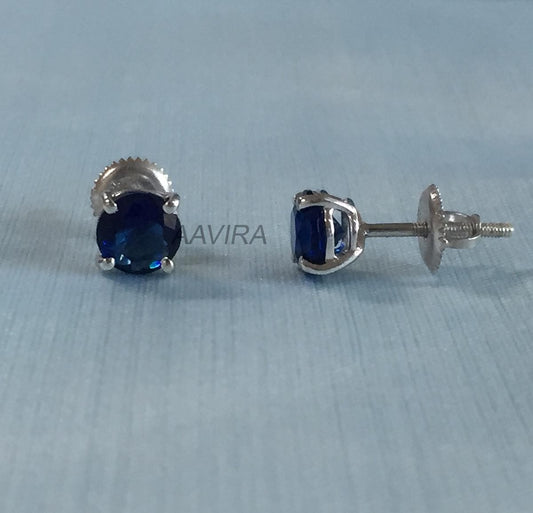 Sapphire Blue Gemstone Earrings, Daily Use Stud Earring, 925 Sterling Silver Screw Back Earrings, Gift For Her, Gift For Him, Prong Set Stud