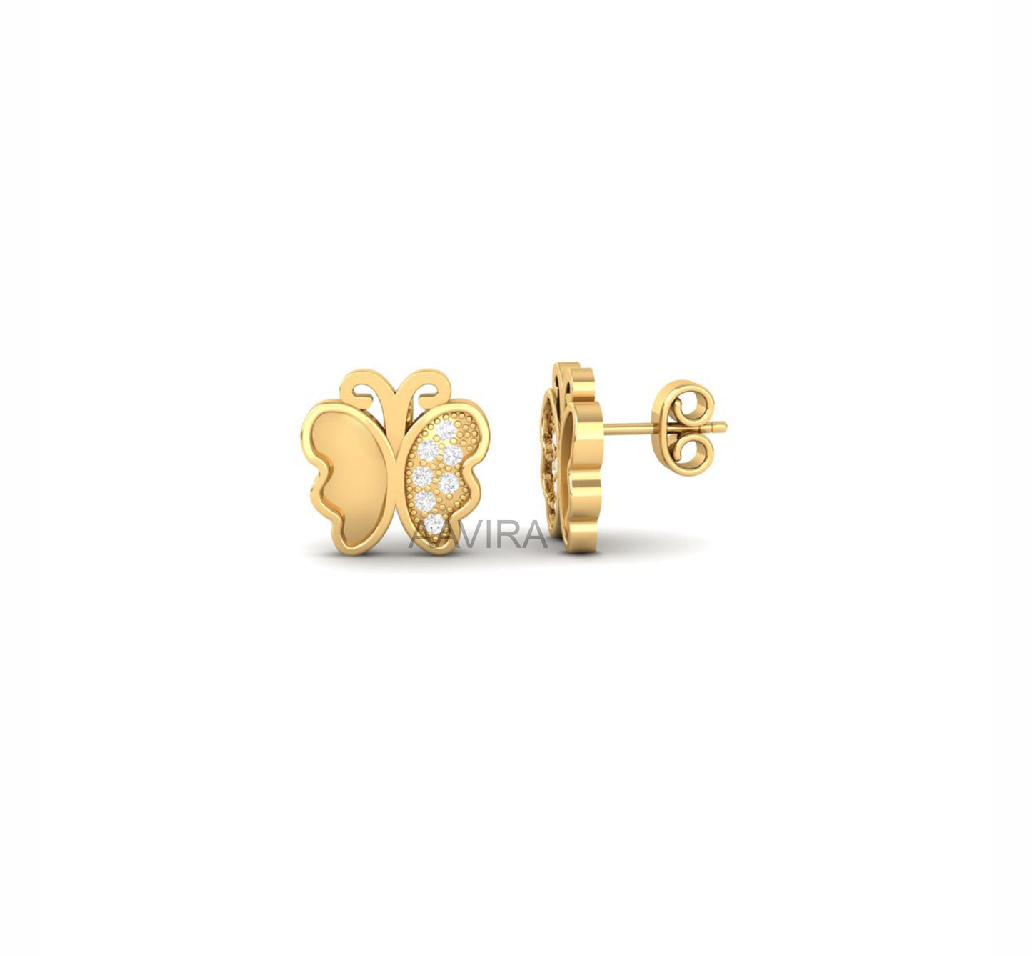 Butterfly Diamond Stud Earrings For Women, Minimalist Studs Earrings, Gift For Daughter, Push Back, 14k Rose Gold Plated Butterfly Earrings