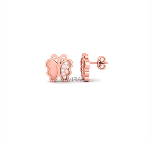 Butterfly Diamond Stud Earrings For Women, Minimalist Studs Earrings, Gift For Daughter, Push Back, 14k Rose Gold Plated Butterfly Earrings