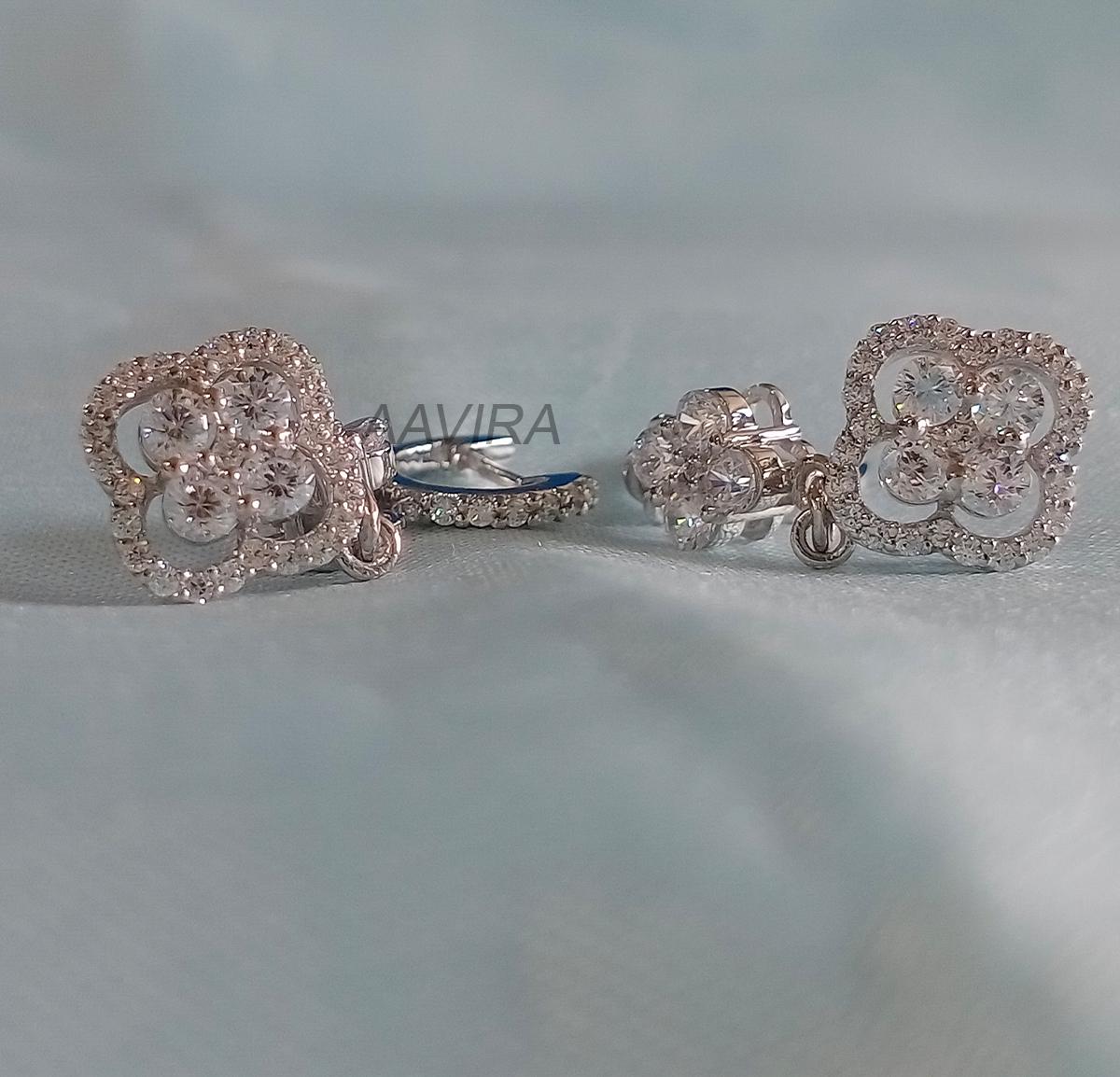 Round Floral Earrings, Drop & Dangle Earrings, Flower Shape Diamond Earrings, Clip On Diamond Earrings, Gift For Her, Party Wear Earrings