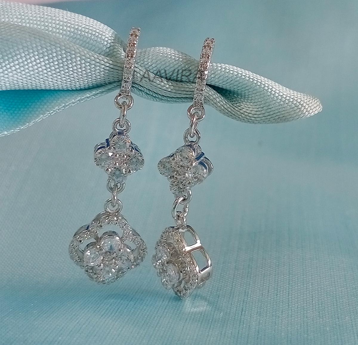 Round Floral Earrings, Drop & Dangle Earrings, Flower Shape Diamond Earrings, Clip On Diamond Earrings, Gift For Her, Party Wear Earrings