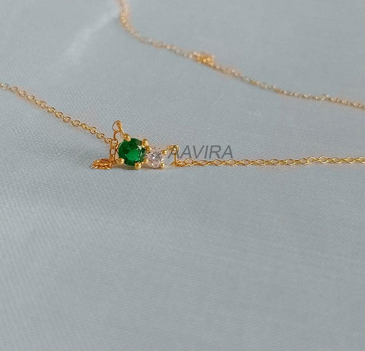 Emerald Pendant, Green Gemstone Pendant, Diamond Pendant, Dainty Women's Pendant Necklace, May Birthstone Pendant, Two Stone Pendant, Gifts