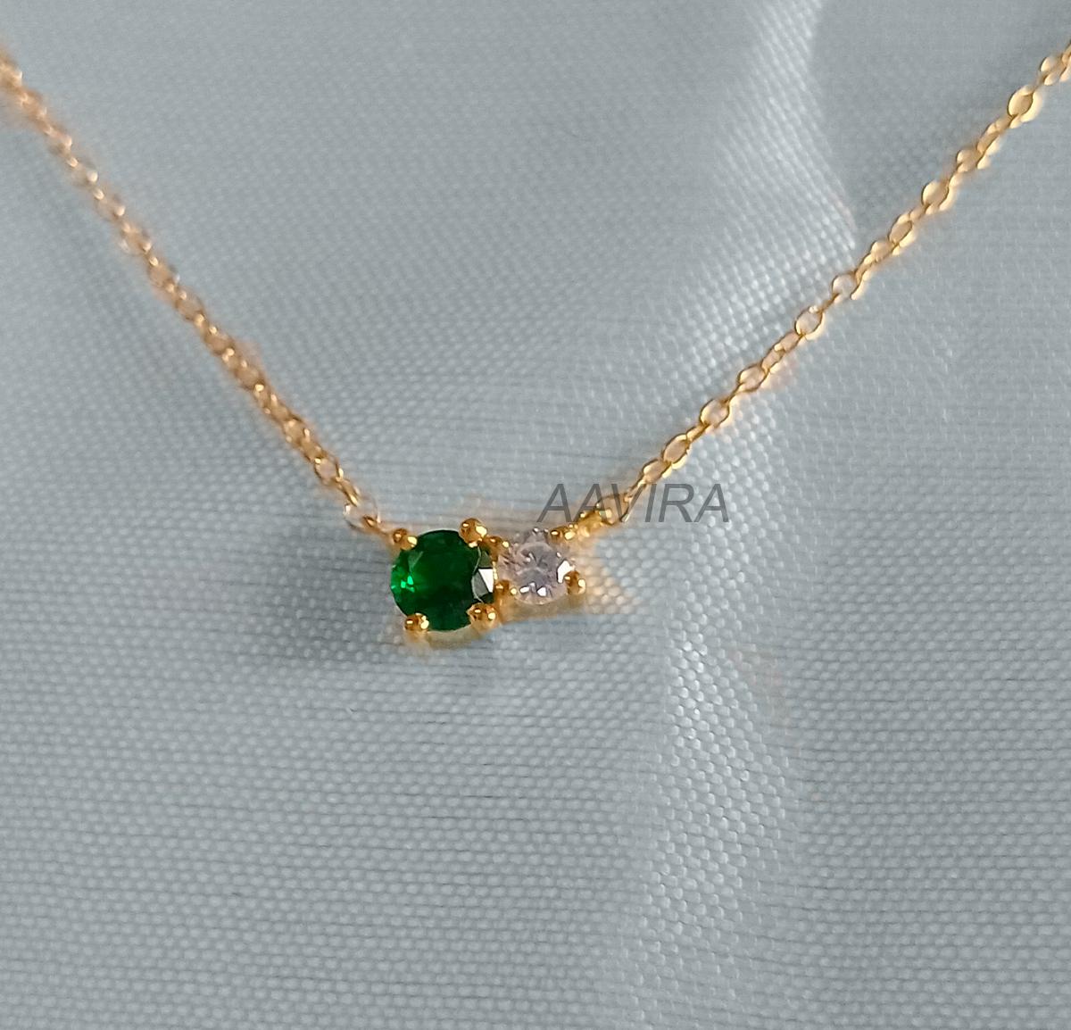Emerald Pendant, Green Gemstone Pendant, Diamond Pendant, Dainty Women's Pendant Necklace, May Birthstone Pendant, Two Stone Pendant, Gifts