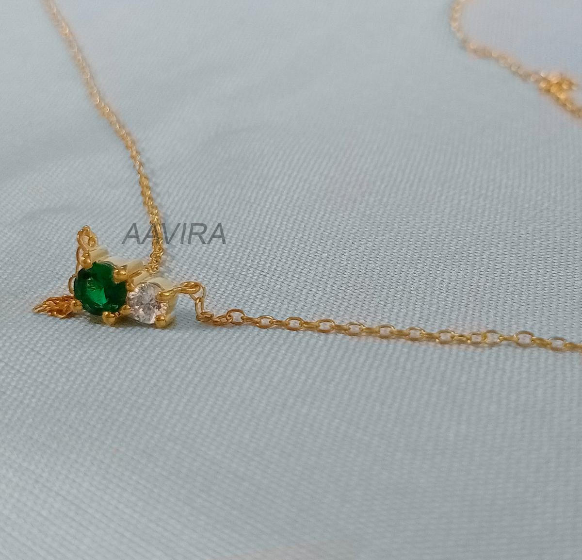 Emerald Pendant, Green Gemstone Pendant, Diamond Pendant, Dainty Women's Pendant Necklace, May Birthstone Pendant, Two Stone Pendant, Gifts
