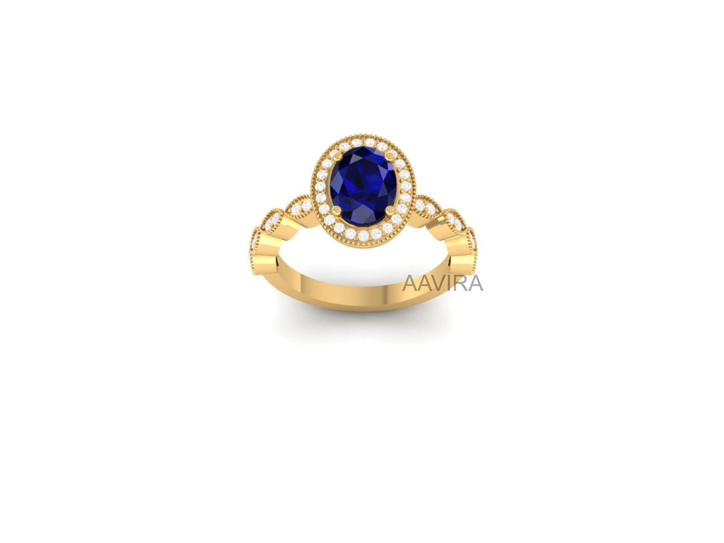 14k Yellow Gold Sapphire Halo Wedding Ring, September Birthstone Ring, Diamond Sapphire Ring Gift For Her, Ruby Diamond Ring, Gift For Her